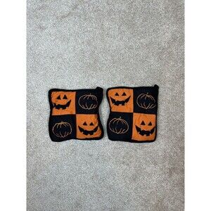 Pair Of Halloween Pumpkin and Jack-O-Lantern Face Trick or Treat Hot Pad Pot Mat